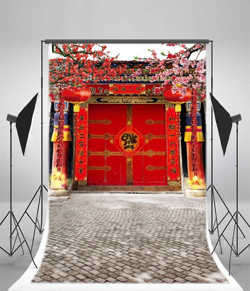 Yeele Chinese New Year 2023 Backdrop,Yeele 5x7ft Spring Festival Background for Photography Couplets Firecrackers Front Door Backdrop Red Lanterns Theme Party Decoration Kids Adult Family Photo Shoot Prop… - Image 2